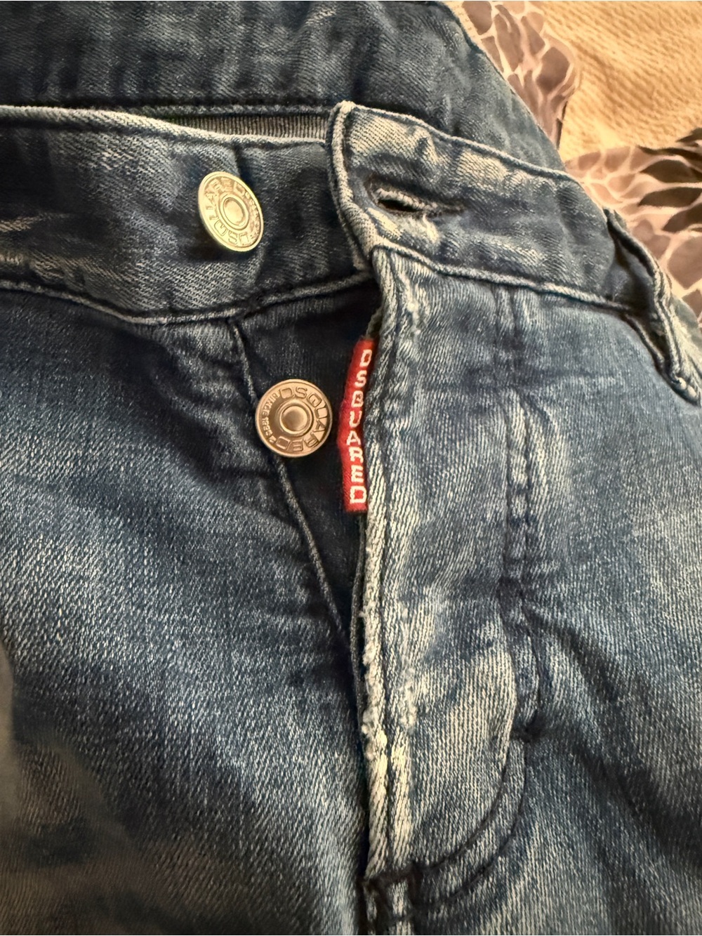 DSQUARED Slim Straight Faded Blue Denim Jeans with Red Logo Tab